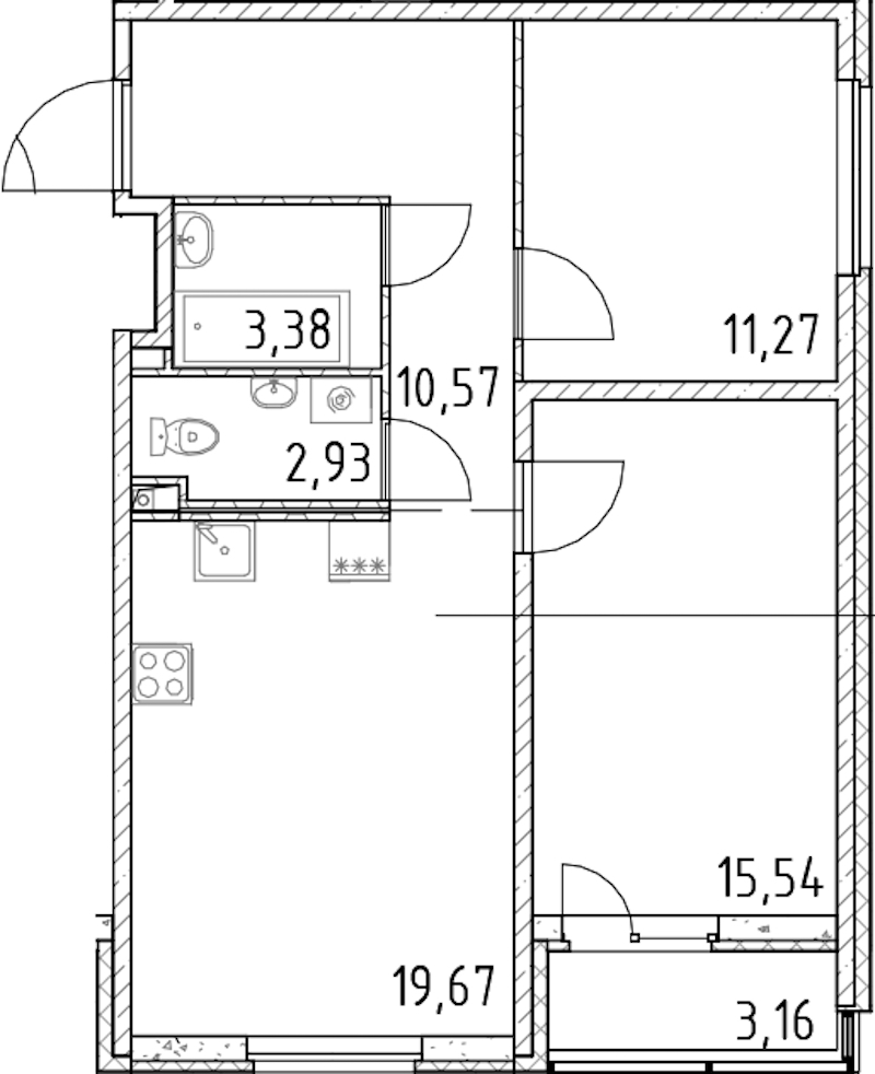 2-комнатная квартира 63.36 м², 3/18 эт., ЖК «Город Первых»
